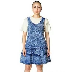Vintage 80s Acid Wash Stretch Blue Jean Denim Sleeveless Mini Dress Size Small